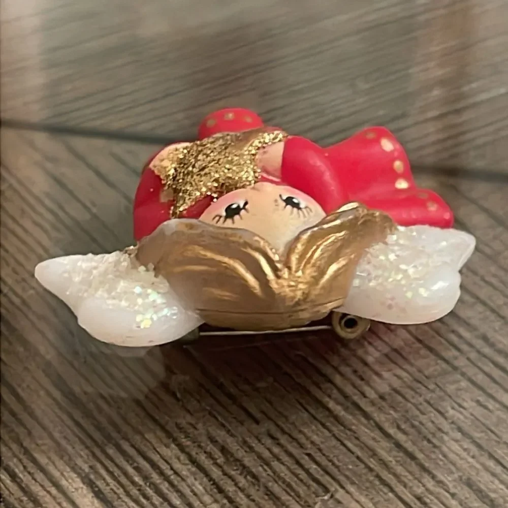 Vintage S. Lehman Red Dress Angel Pin - Brooch Designed for Fun World 1990’s